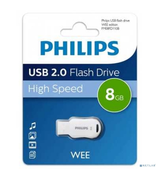 Флешка USB 8Gb PHILIPS WEE 2.0 8Gb, USB 2.0