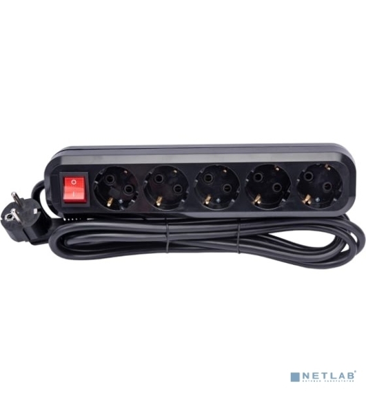 Сетевой фильтр 5bites SP5B-330 5S, 3*1.5 мм2, 16A, ABS, 3M, черный
