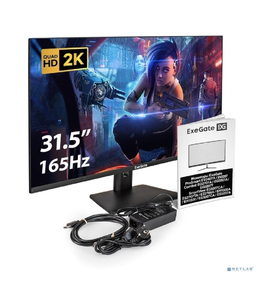 Монитор 31.5' ExeGate Combat EG3207T IPS 2560x1440, 165 Гц, 1 мс, 16:9, 300 кд/м², 2xHDMI 2.0, DP 1.4, USB, 3.5 Jack, динамики (2x3 Вт), FreeSync, Flicker-free, Low Blue Light, VESA 75x75, черный