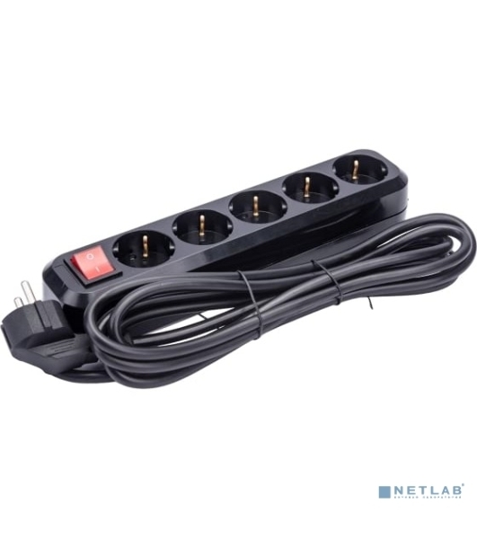 Сетевой фильтр 5bites SP5B-330 5S, 3*1.5 мм2, 16A, ABS, 3M, черный