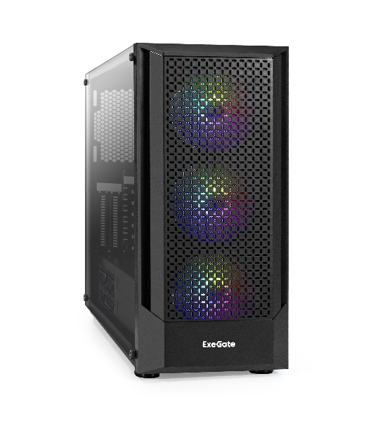 Компьютерный корпус Miditower ExeGate EVO-8227-NPX600 (ATX, БП 600NPX с вент. 12см, 2*USB+1*USB 3.0+HD Audio, черный, 3 вент. RGb, закаленное стекло)