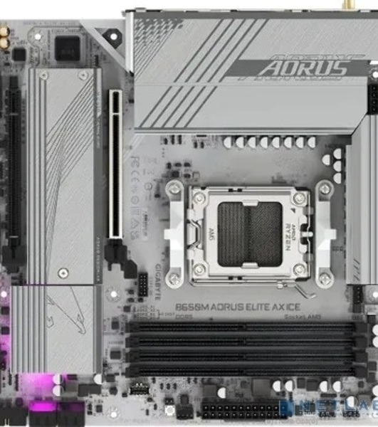 Материнская плата GIGABYTE B650M AORUS ELITE AX ICE, AM5, AMD B650, 4xDDR5, 4xSATA, 2xM.2, 1xPCIe 4.0 x16, 1xPCIe 4.0 x4, 1xDP, 1xHDMI, 1x2.5Gb LAN, Wi-Fi 6E, Bluetooth 5.3, S/PDIF, 2xUSB-C 10Gbps, 2xUSB-A 10Gbps, 5xUSB-A 5Gbps, 4xUSB-A 2.0, 2x3.5 мм, 7.1, mATX