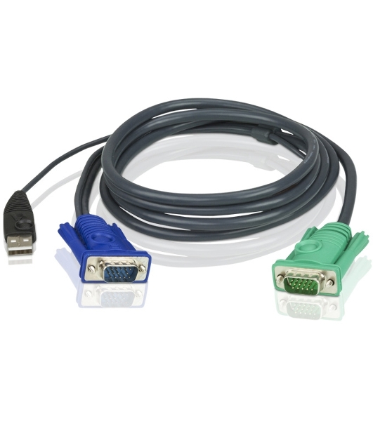 Кабель KVM ATEN 2L-5201U USB(тип А Male)+HDB15(Male) <-> SPHD15(Male) 1,2м., черный.