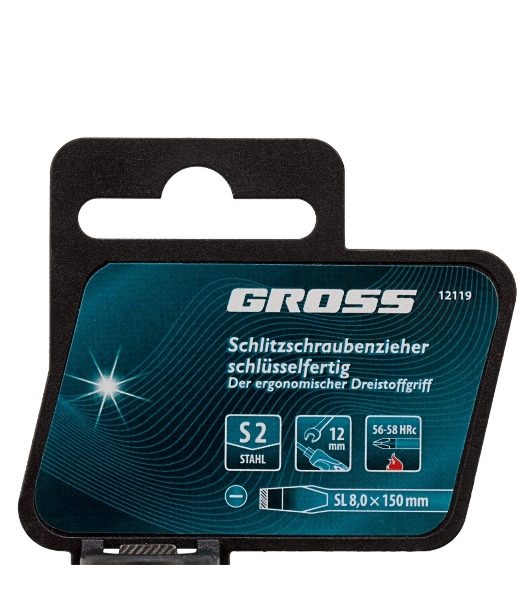 Отвертка Gross 12119 SL8,0 x 150 мм S2, трехкомпонентная рукоятка