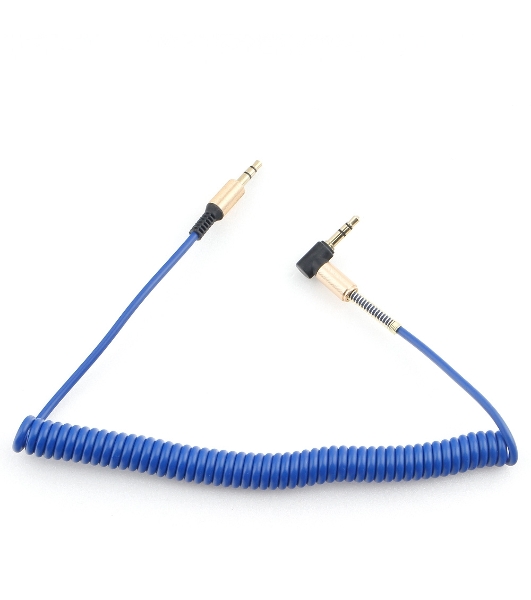 Кабель Cablexpert аудио 90˚ спиральный CCAB-02-35MMLC-1.8MU. 3.5 Jack (M)/3.5 Jack (M), синий, 1.8м, блистер