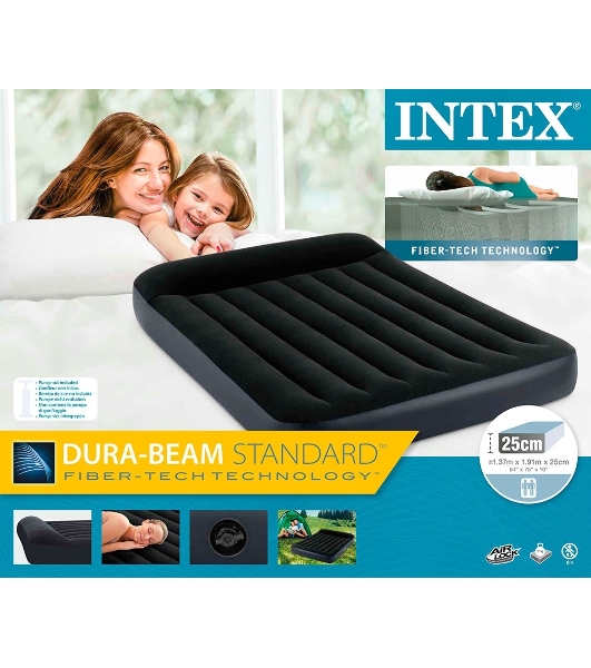 Надувной матрас 64142, Intex, 137х191х25см с подголовником, до 272кг, уп.3