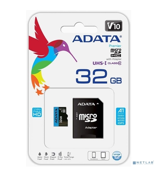 Флеш карта microSD 32Gb ADATA microSDHC Class 10 UHS-I A1 100/20 MB/s (SD адаптер)