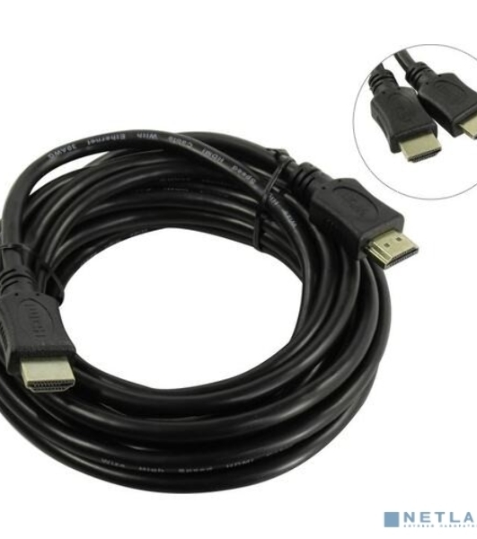 Кабель HDMI C-HM-HM-5M Wize, 5 м, v.2.0, 19M/19M, позол.разъемы, экран, черный, пакет