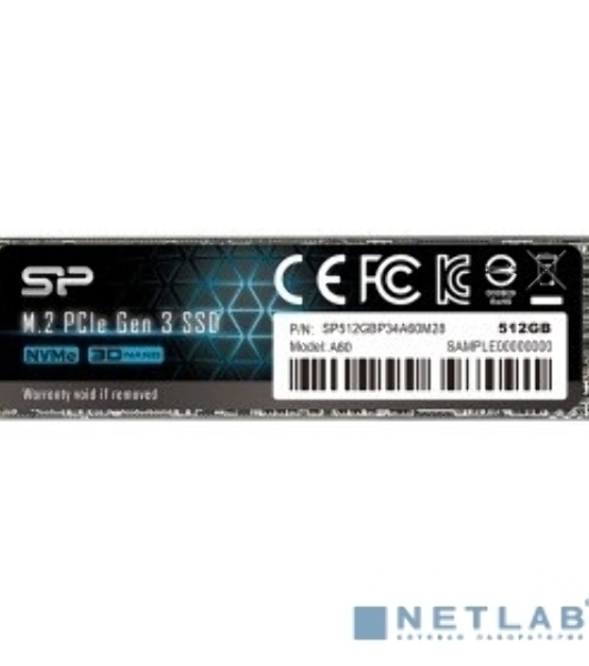 Накопитель SSD Silicon Power P34A60, 512Gb, M.2 2280, PCIe 3.0 x4, NVMe, R/W 2200/1600