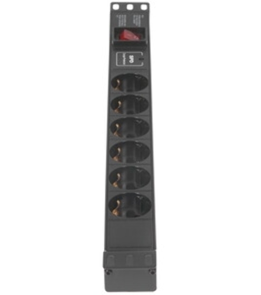 Блок розеток горизонтальный ExeGate ServerPro PDU-19H607 Al-6S-C14-SW-SPD1, 19', 1U, Алюминий, 6 Schuko, С14, выкл. с подсветкой, SPD1, черный