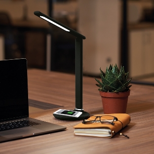 Светильник настольный Rexant Status LED, USB-зарядка устройств, 2700-6500 К, диммирование, 220 В, эффект тиснения под кожу
