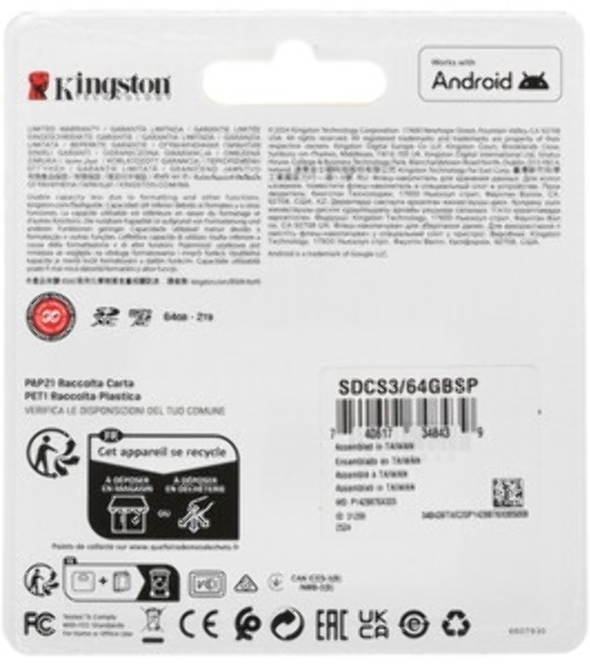 Флеш карта Kingston Canvas Select Plus microSDXC 64Gb C10 SDCS3/64GbSP