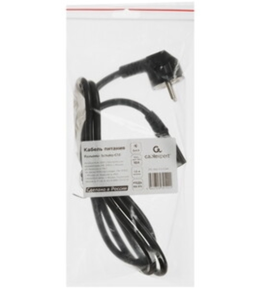 Кабель питания Cablexpert PC-186-1.5-1.5M, Schuko-C13, 3x1.5мм2, 10A, с заземлением, медь, 1.5м, черный, пакет