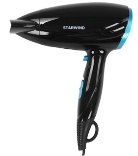 Фен Starwind SHD 7066 черный/синий, 1600 Вт, компактный, ионизация