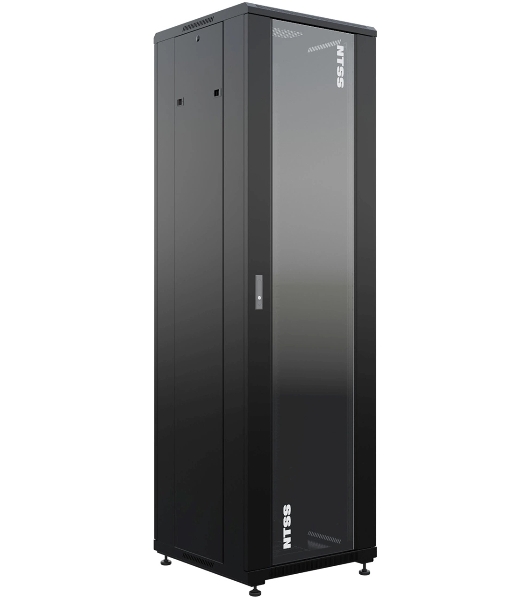 Шкаф коммутационный NTSS Премиум (NTSS-R42U6060GS-1BL) напольный 42U 600x600 мм пер. дв. стекл металл 900 кг черный 510 мм 86 кг 1987 мм 20 металл