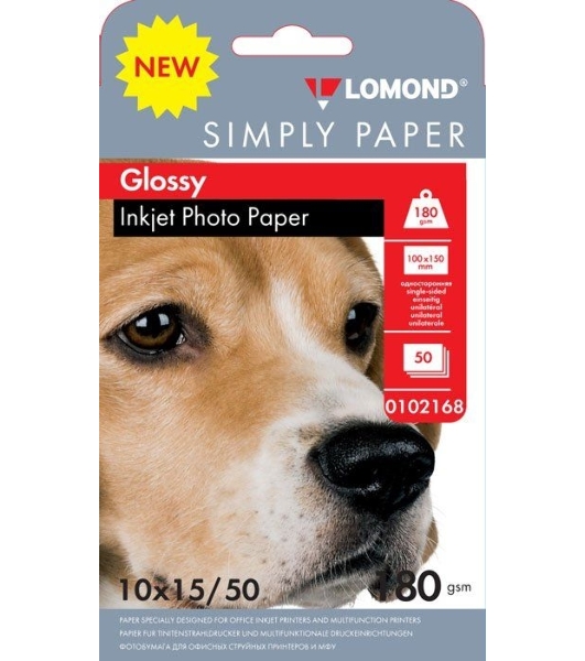 Бумага Lomond Simply 0102168 10x15/180г/м2/50л./белый CIE148% глянцевое для струйной печати