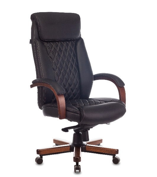Кресло Бюрократ T-9924WALNUT черный, кожа, подголовник