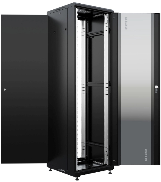 Шкаф коммутационный NTSS Премиум (NTSS-R42U6060GS-1BL) напольный 42U 600x600 мм пер. дв. стекл металл 900 кг черный 510 мм 86 кг 1987 мм 20 металл