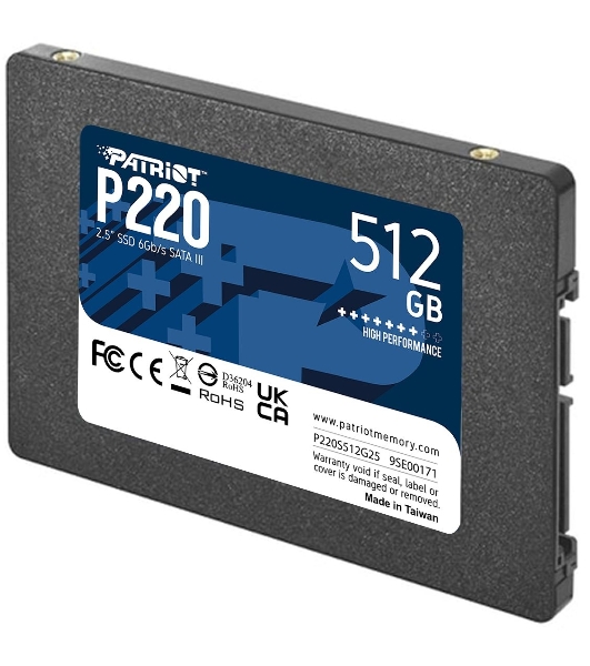 Накопитель SSD Patriot P220, 512Gb, SATA III, 2.5', R/W 550/500