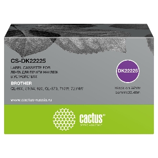 Картридж ленточный Cactus CS-DK22225 (DK-22225) 38 мм, черный шрифт, белый фон, 30.48 м для Brother QL-800, 810W, 820, QL-570, 710W, 720NW