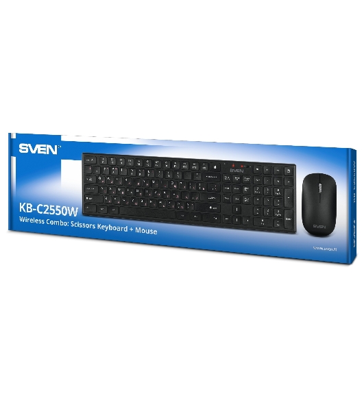 Комплект беспроводной SVEN ножничная клавиатура + мышь KB-C2550W черный (109 кл.,12Fn, 1000DPI, 2+1 кл.)