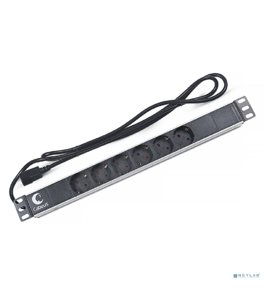Блок силовых розеток Cabeus, Shuko х 6, вход IEC 320 C14, для шкафов, шнур 2 м, 50х490х50 мм (ВхШхГ), 10А, черный