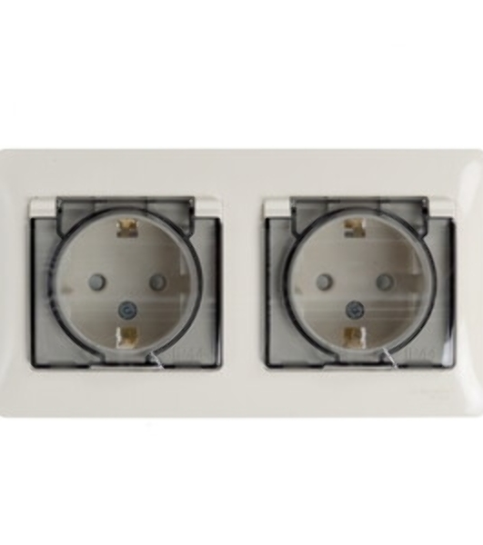Розетка 2-ая с/з, со шторками, в сборе, IP44 GSL000247 Schneider Electric Glossa Бежевый