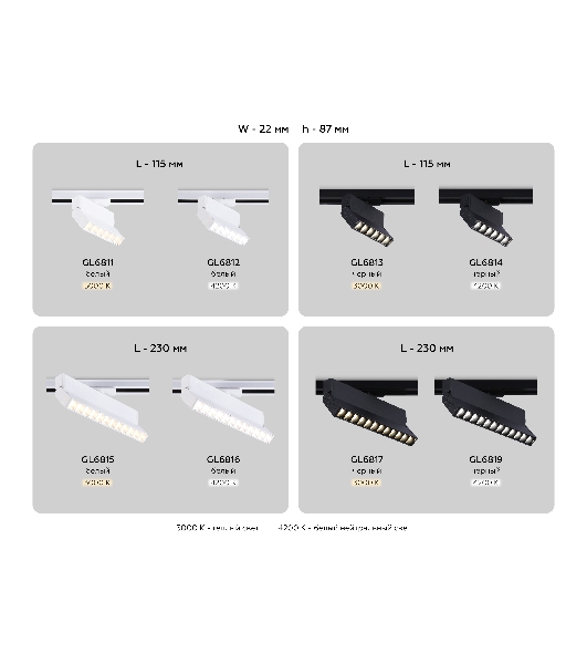 Трековый однофазный светодиодный светильник Ambrella light GL6819 BK черный LED 12W 4200K 24° 230*22*87