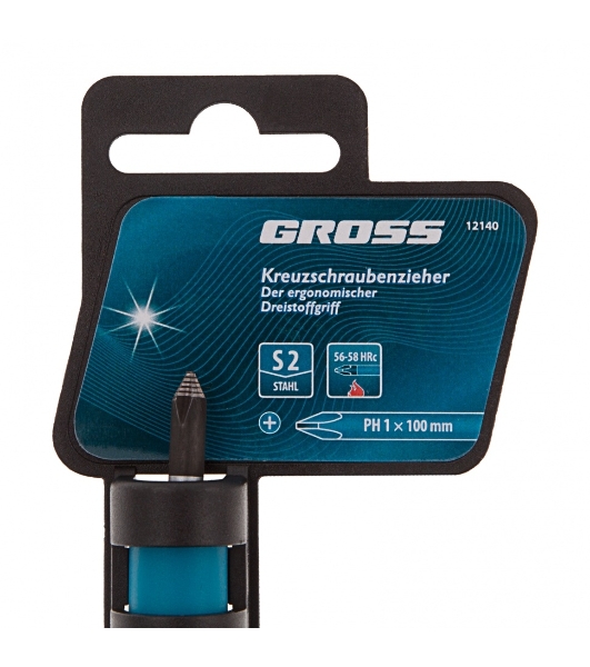 Отвертка Gross PH1 x 100 мм, S2, трехкомпонентная ручка