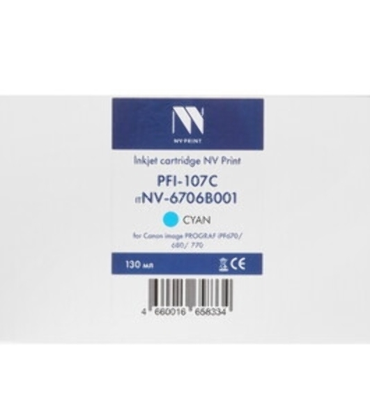 Картридж струйный NVPrint PFI-107C (NV-6706B001) Cyan для Canon imagePROGRAF iPF670/680/770 (130 мл)