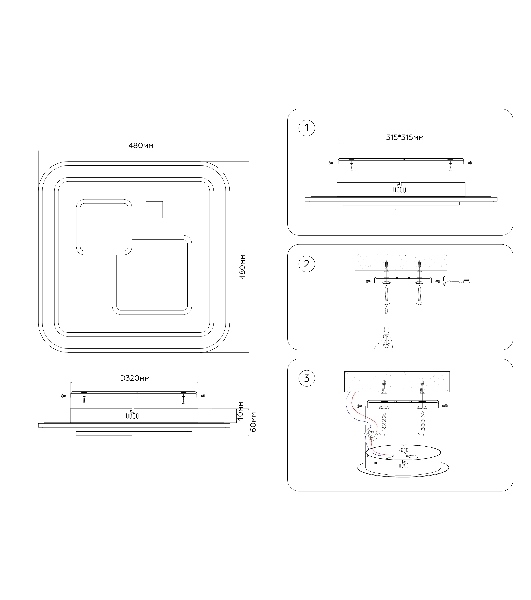Светильник Ambrella light FA7712 WH белый 3000K-6400K 99W 480*480*60 (ПДУ РАДИО 2.4G)