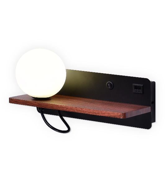 Настенный светильник с выключателем Ambrella light FW521 BK/DW черный/темное дерево G9 max 40W 280*100*125 (лампа LED G9 5W 4200K в комплекте)