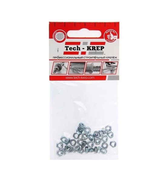 Гайка шестигранная М4 цинк. DIN 934 (уп. 50 шт) пакет Tech-Krep 103023
