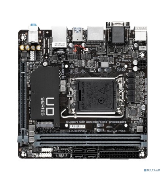 Материнская плата Gigabyte H610I DDR4, LGA 1700, Intel H610, 2xDDR4, 4xSATA, 1xM.2, 1xPCIe 4.0 x16, 1xHDMI, 1xVGA, 2xDP, 1x 1Gb LAN, 2xUSB-A 3.2 Gen 1, 4xUSB-A 2.0, 3x 3.5 мм, 7.1, Mini-ITX