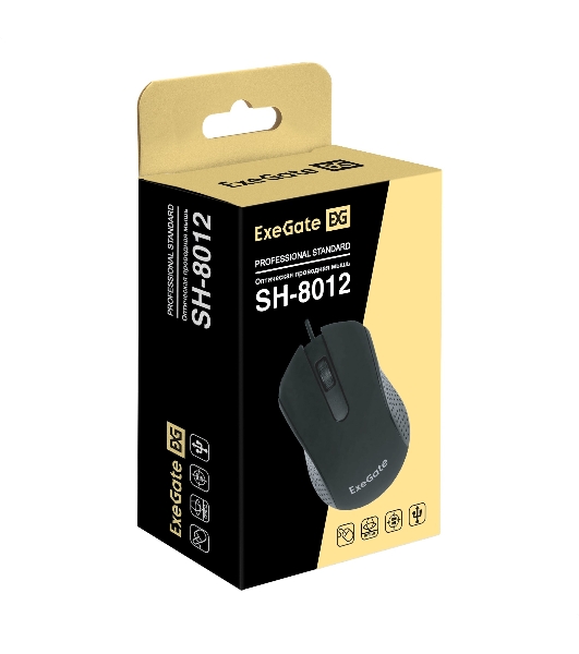 Мышь проводная ExeGate Professional Standard SH-8012 черный, 1000 dpi, USB, кнопки - 3