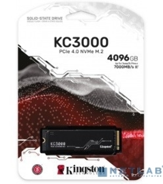 Накопитель SSD Kingston KC3000, 4Tb, PCIe 4.0 x4, M.2 2280, NVMe, R/W 7000/7000, с радиатором