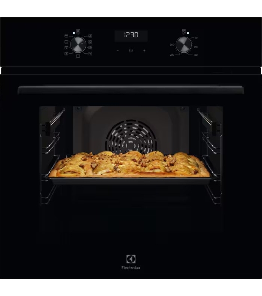 Духовой шкаф с паром Electrolux EOD5C70BZ SteamBake,цвет -черный, утапливаемые переключатели, таймер отключения, отложенный старт, будильник, хромированные направляющие из нержавеющей стали Easy Entry, телескопические направляющие FlexiRunners (1 ур) с изменением высоты установки, 3 стекла, каталитическая очистка