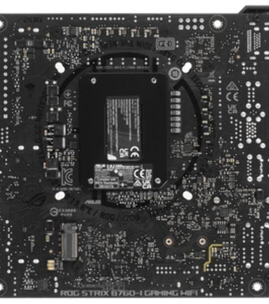Материнская плата ASUS ROG STRIX B760-I GAMING WIFI, LGA 1700, Intel B760, 2xDDR5, 4xSATA, 2xM.2, 1xPCIe 5.0 x16, 1xHDMI, 1xDP, 1x 2.5Gb LAN, 3xUSB-A 2.0, 3xUSB-A 3.2 Gen 1, 1xUSB-C 3.2 Gen 1, 1xUSB-C 3.2 Gen 2x2, 5x3.5 мм, 7.1, Mini-ITX