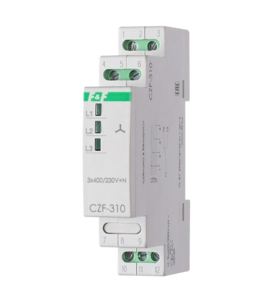 Реле контроля фаз CZF-310 (1 модуль; монтаж на DIN-рейке; 3х400/230+N 8А 1NO/NC IP20) F&F EA04.001.005