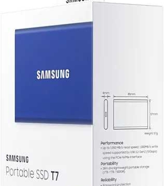 Внешний SSD Samsung T7, 2TB, USB 3.2 Gen 2 Type-C, R/W 1050/1000, синий