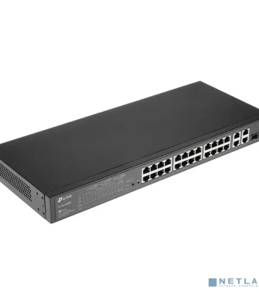Коммутатор сетевой JetStream 24-port 10/100Mbps + 4-port Gigabit L2 Smart Switch with 24-port PoE+, PoE budget up to 250W, support PoE power management, with abundant L2 features,1U rack mountable, full managed via web UI/CLI/SSH/Telnet/SNMP
