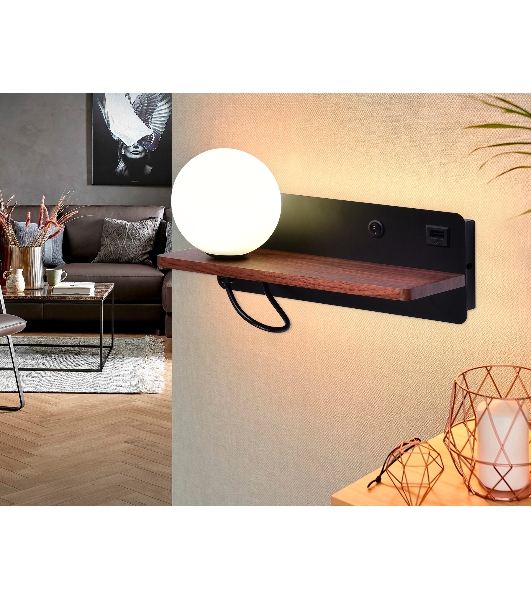 Настенный светильник с выключателем Ambrella light FW521 BK/DW черный/темное дерево G9 max 40W 280*100*125 (лампа LED G9 5W 4200K в комплекте)