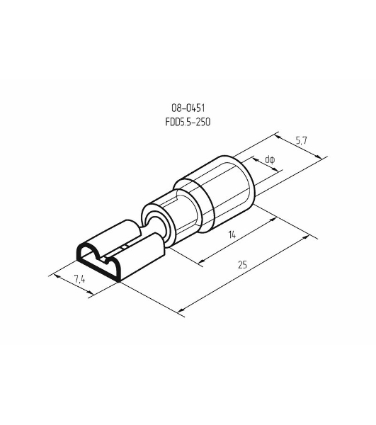 Клемма плоская Rexant изолированная гнездо 7.4 мм 4-6 мм² (РПи-м 6.0-(6.3)/РПИм 5,5-6)