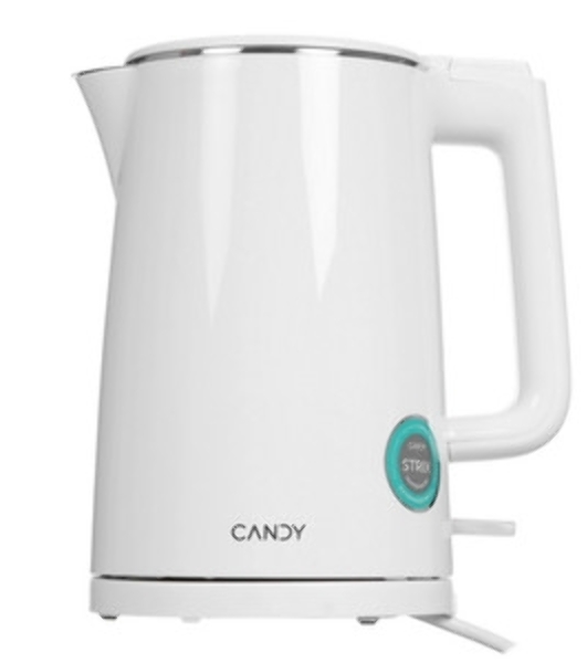 Электрочайник Candy CK-102 белый, 1.5 л, 2200 Вт, скрытый нагревательный элемент