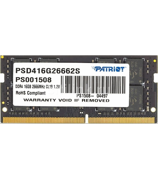 Оперативная память Patriot Signature, DDR4, 16GB (1x16 GB), 2666 MHz, CL19, SO-DIMM
