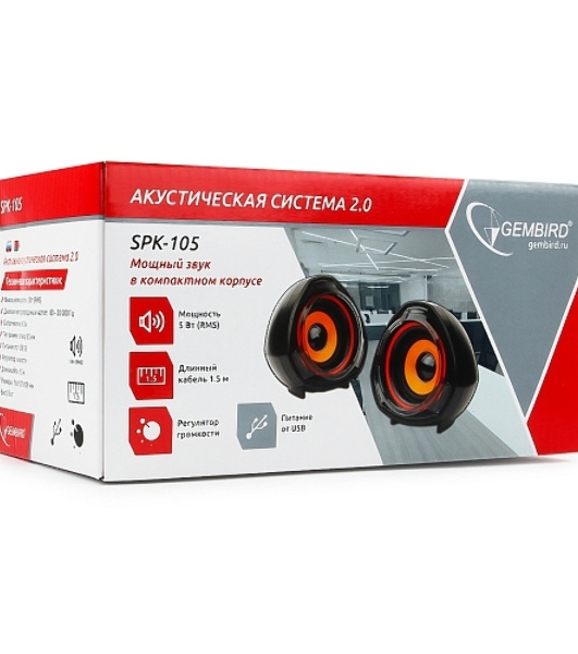 Акустическая система 2.0 Gembird SPK-105, черный, 5 Вт, регулятор громкости, USB-питание