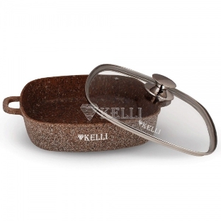 Сковорода-сотейник Kelli KL-4059-28 28 см. 4,5 л ОБЪЕМ 4,5 л из высокопрочного алюминия с гранитным покрытием, с индукционным дном. Силиконовые накладки для ручек съемные. Стеклянная крышка с паровыпуском. Пригодна для всех видов плит, в том числе индукционных