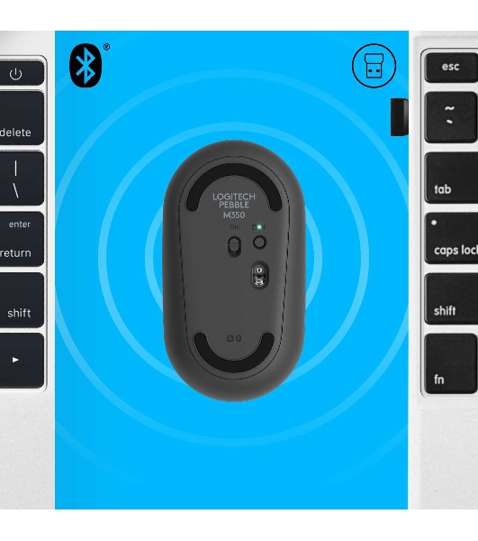 Мышь беспроводная Logitech Pebble M350 графитовый, 1000 dpi, радиоканал, Bluetooth, USB, кнопки - 3