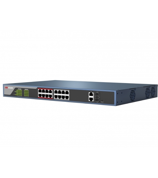 Коммутатор Hikvision DS-3E0318P-E(B), 16×1 Гбит/с PoE + 2×1 Гбит/с, неуправляемый