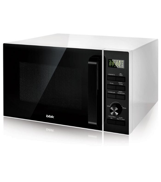 Микроволновая печь BBK 25MWC-992T/WB белый/черный, 25 л, 900 Вт, переключатели - кнопки, поворотный механизм